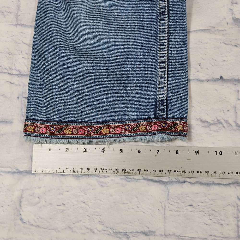 Old Navy Blue Jeans Womens 12 Medium Floral Embroidered Trim Wide Leg VINTAGE - Picture 5 of 13